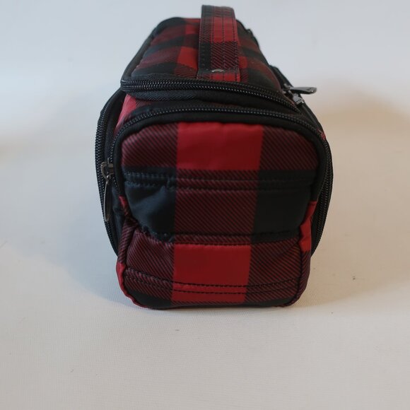 NWOT Womens Trolley Lug Buffalo Check Red Black Zip Pockets Travel Cosmetic Case - Picture 7 of 13